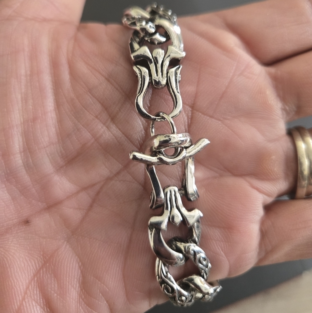Men's Stainless Steel Silver Tiger Head Bracelet 8" - Picture 3 of 11